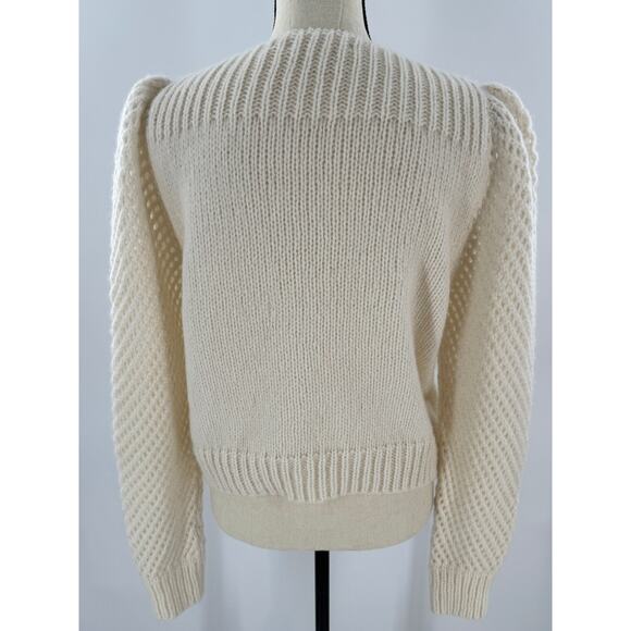LoveShackFancy Ivory Cream Alpaca Sweater Small Knit Pullover Puff Sleeve - Picture 6 of 11